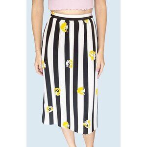 Vintage SASSON Black & White Striped Floral Skirt 80s / 90s Size S